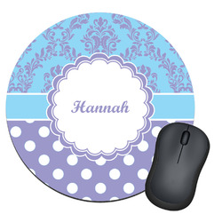 Purple Damask & Dots Round Mouse Pad (Personalized)