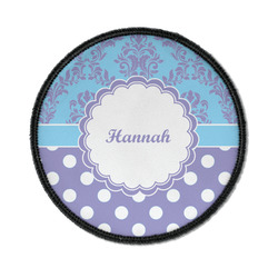Purple Damask & Dots Iron On Round Patch w/ Name or Text