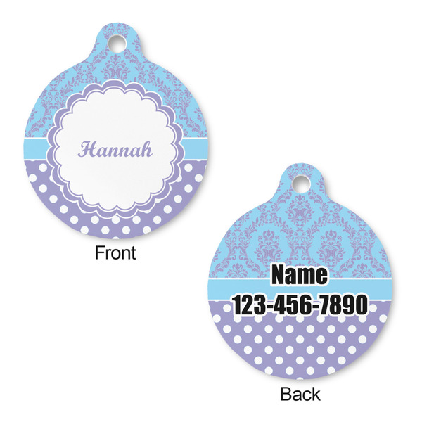 Purple Damask & Dots Round Pet ID Tag - Large - Approval
