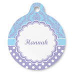 Purple Damask & Dots Round Pet ID Tag - Large (Personalized)