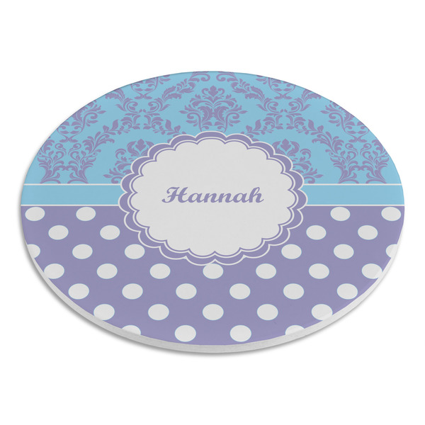 Purple Damask & Dots Round Stone Trivet - Angle View
