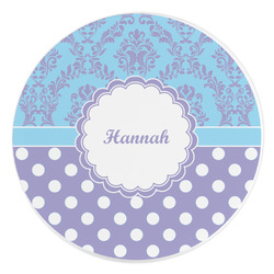 Purple Damask & Dots Round Stone Trivet (Personalized)