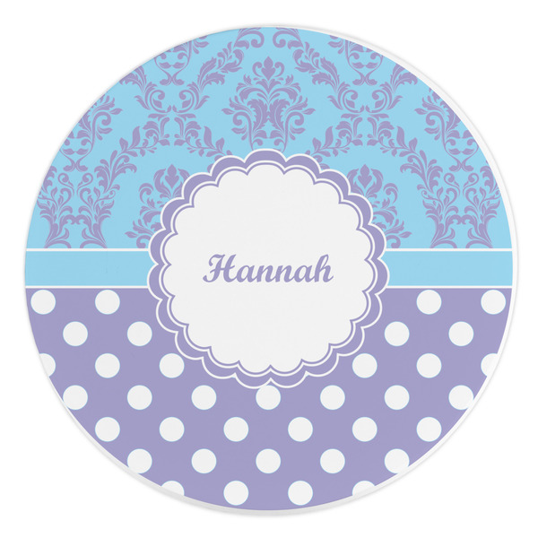 Custom Purple Damask & Dots Round Stone Trivet (Personalized)