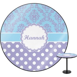 Purple Damask & Dots Round Table - 24" (Personalized)