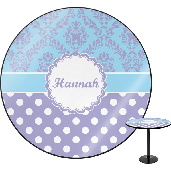 Custom Purple Damask & Dots Round Table - 24" (Personalized)