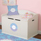 Purple Damask & Dots Round Wall Decal on Toy Chest