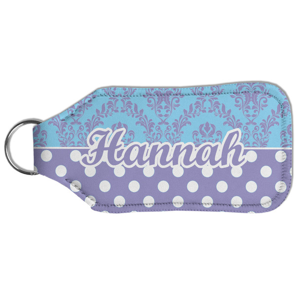 Purple Damask & Dots Sanitizer Holder Keychain - Large (Back)