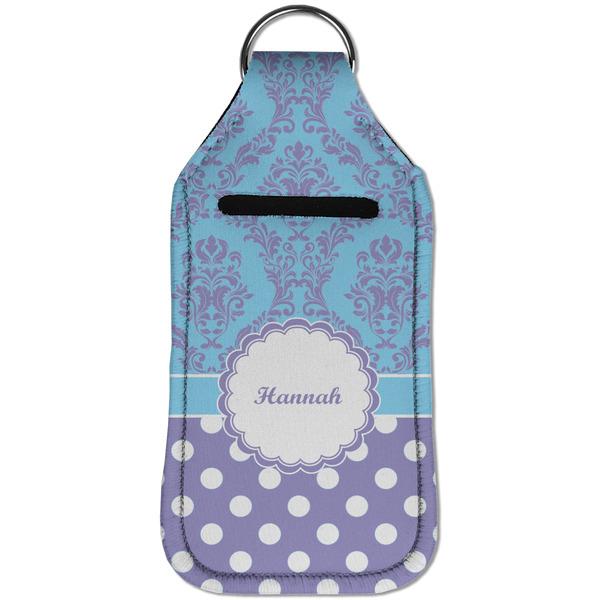 Purple Damask & Dots Sanitizer Holder Keychain - Large (Front)