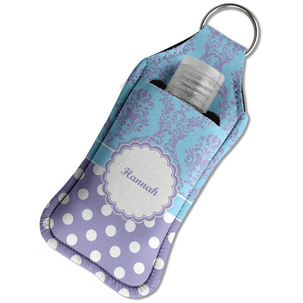 Purple Damask & Dots Sanitizer Holder Keychain - Large in Case