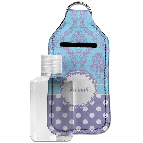 Purple Damask & Dots Sanitizer Holder Keychain - Large with Case