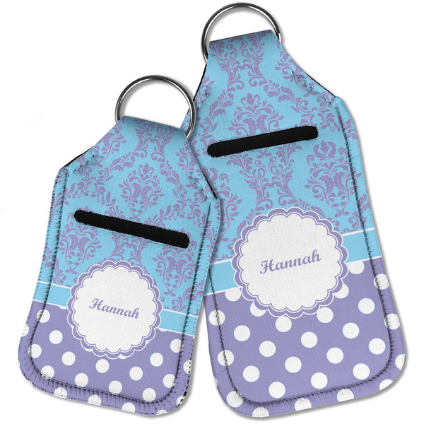 Purple Damask & Dots Sanitizer Holder Keychain - Parent Main