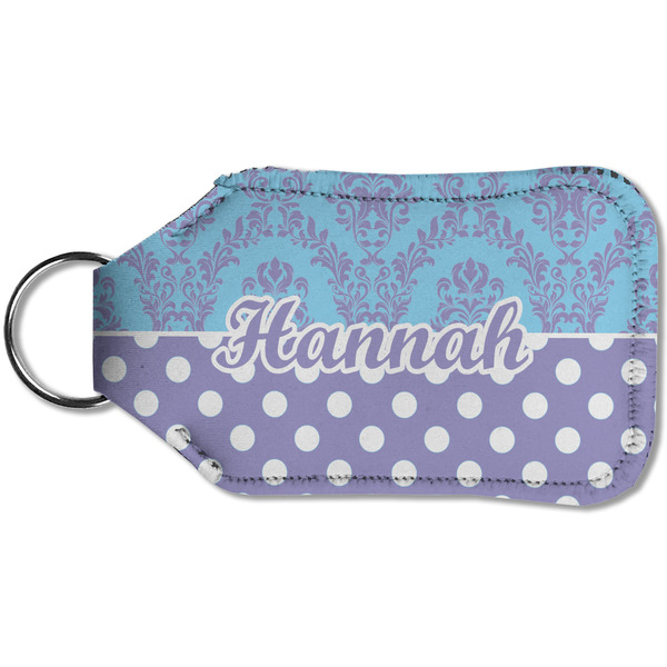 Purple Damask & Dots Sanitizer Holder Keychain - Small (Back)