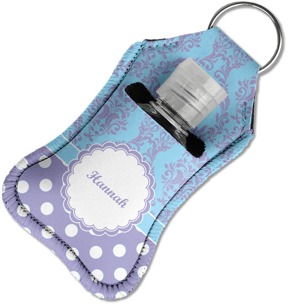 Purple Damask & Dots Sanitizer Holder Keychain - Small in Case