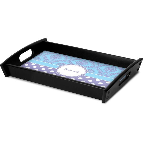 Purple Damask & Dots Serving Tray Black - Corner