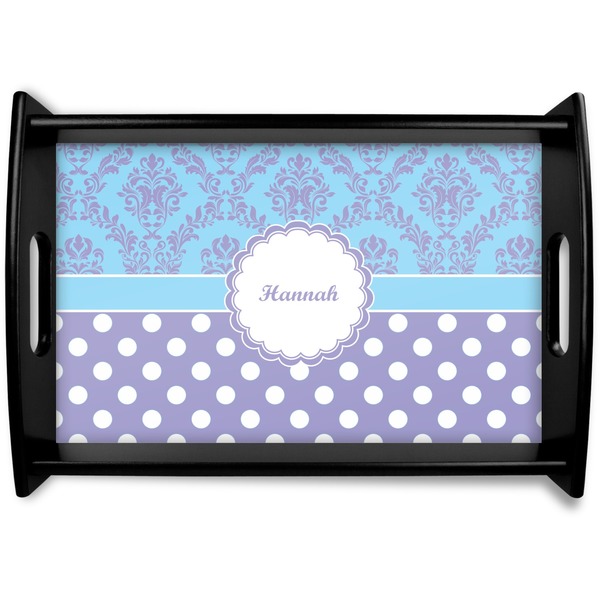 Custom Purple Damask & Dots Wooden Tray (Personalized)