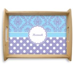 Purple Damask & Dots Natural Wooden Tray - Large (Personalized)