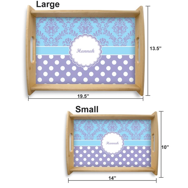 Purple Damask & Dots Serving Tray Wood Sizes
