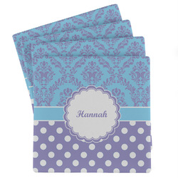 Purple Damask & Dots Absorbent Stone Coasters - Set of 4 (Personalized)