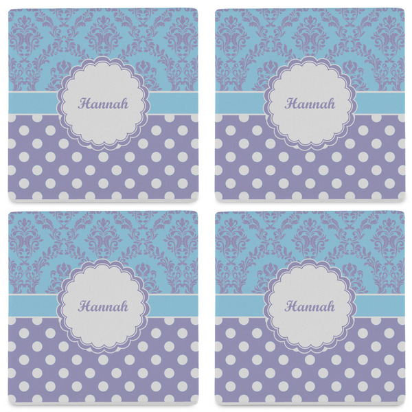 Purple Damask & Dots Set of 4 Sandstone Coasters - See All 4 View
