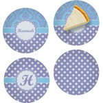 Purple Damask & Dots Set of 4 Glass Appetizer / Dessert Plate 8" (Personalized)