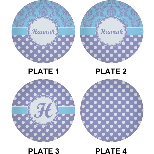 Purple Damask & Dots Set of Appetizer / Dessert Plates (Approval)