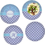 Purple Damask & Dots Set of 4 Glass Lunch / Dinner Plate 10" (Personalized)