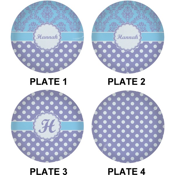 Purple Damask & Dots Set of Lunch / Dinner Plates (Approval)