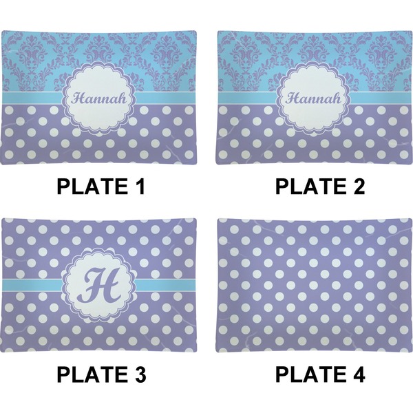Purple Damask & Dots Set of Rectangular Appetizer / Dessert Plates (Approval)