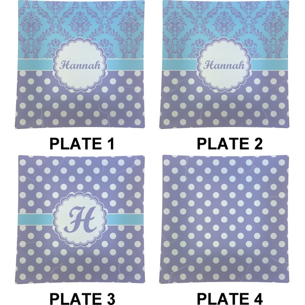 Purple Damask & Dots Set of Square Dinner Plates (Approval)