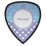 Purple Damask & Dots Iron on Shield Patch A w/ Name or Text