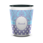 Purple Damask & Dots Ceramic Shot Glass - 1.5 oz - Two Tone - Set of 4 (Personalized)