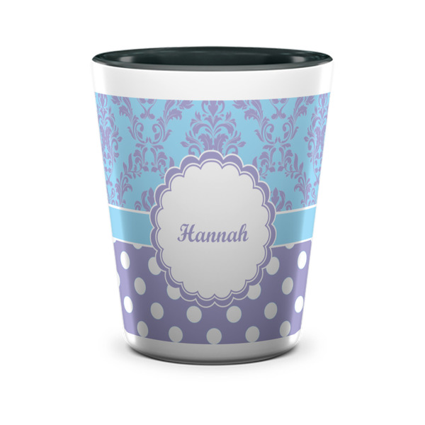 Purple Damask & Dots Shot Glass - Two Tone - FRONT