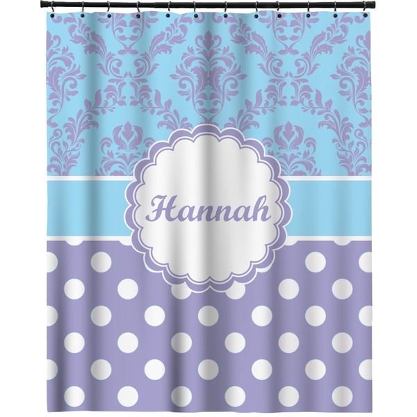 Custom Purple Damask & Dots Extra Long Shower Curtain - 70"x84" (Personalized)