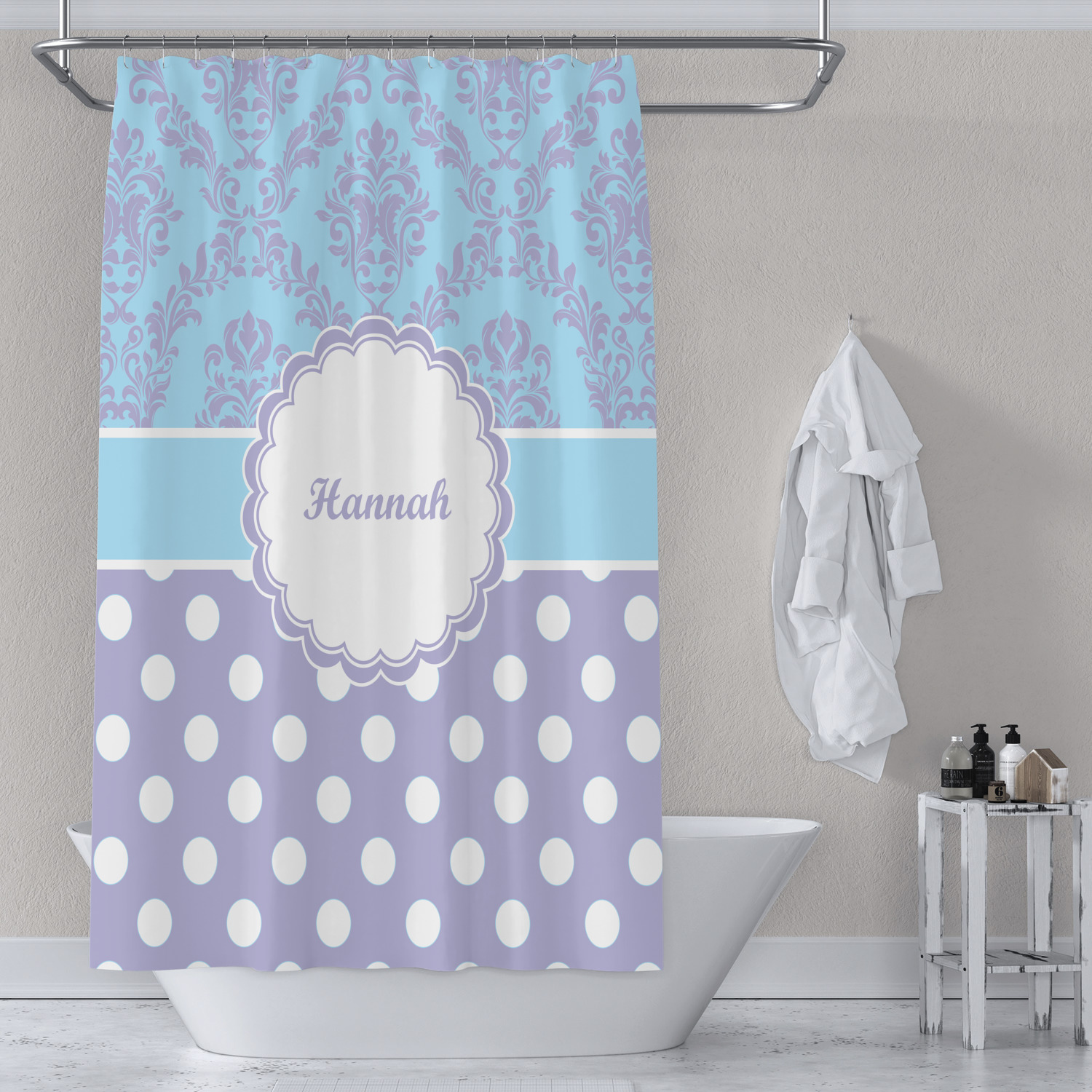 Purple Damask & Dots Shower Curtain (Personalized) YouCustomizeIt