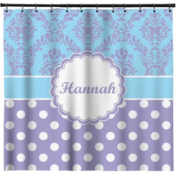 Custom Purple Damask & Dots Shower Curtain - 71" x 74" (Personalized)