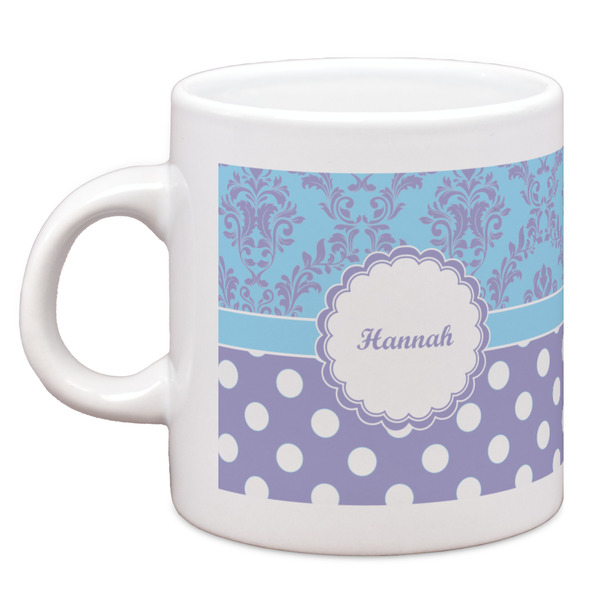Custom Purple Damask & Dots Espresso Cup (Personalized)