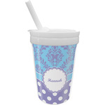 Purple Damask & Dots Sippy Cup with Straw (Personalized)
