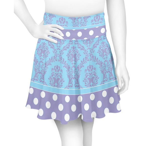 Custom Purple Damask & Dots Skater Skirt - Small