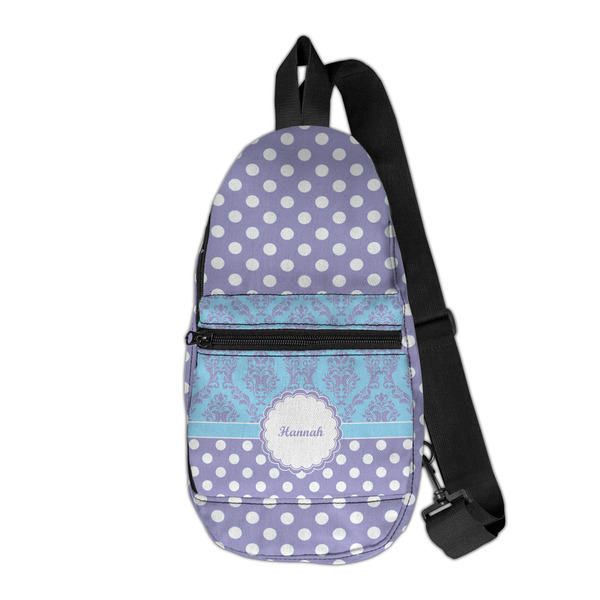 Custom Purple Damask & Dots Sling Bag (Personalized)