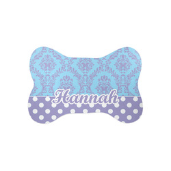 Purple Damask & Dots Bone Shaped Dog Food Mat (Small) (Personalized)