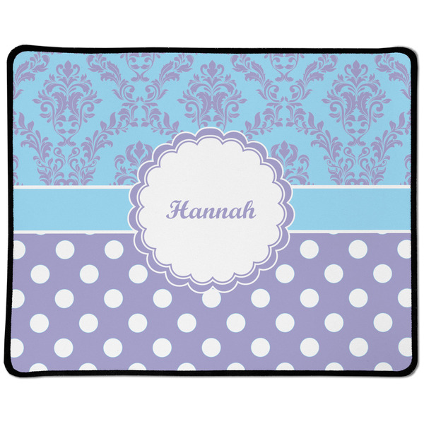 Custom Purple Damask & Dots Large Gaming Mouse Pad - 12.5" x 10" (Personalized)