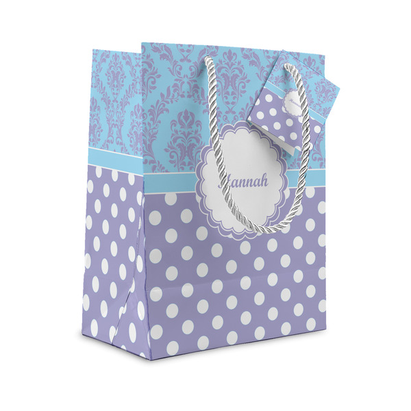 Custom Purple Damask & Dots Small Gift Bag (Personalized)