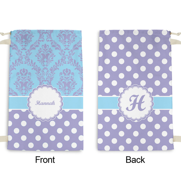 Purple Damask & Dots Small Laundry Bag - Front & Back View