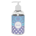 Purple Damask & Dots Plastic Soap / Lotion Dispenser (8 oz - Small - White) (Personalized)