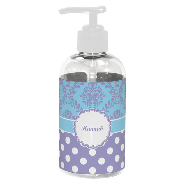Purple Damask & Dots Small Liquid Dispenser (8 oz) - White