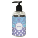 Purple Damask & Dots Plastic Soap / Lotion Dispenser (8 oz - Small - Black) (Personalized)
