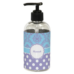 Purple Damask & Dots Plastic Soap / Lotion Dispenser (8 oz - Small - Black) (Personalized)