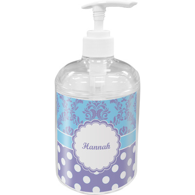 Purple Damask & Dots Acrylic Soap & Lotion Bottle (Personalized)