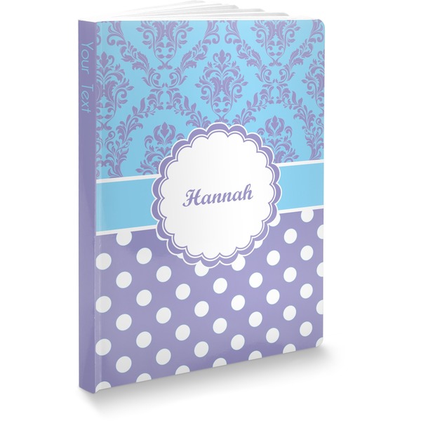 Custom Purple Damask & Dots Softbound Notebook - 5.75" x 8" (Personalized)