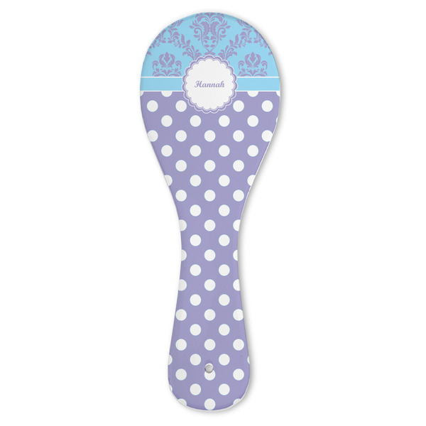 Custom Purple Damask & Dots Ceramic Spoon Rest (Personalized)